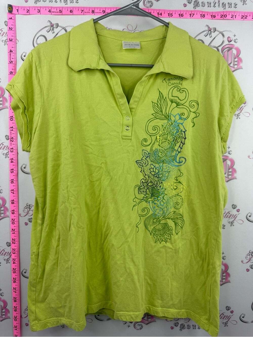 Attraction tee lime 🍋🟩 Green Short Sleeve Polo Tee with Floral Graphic t-shir